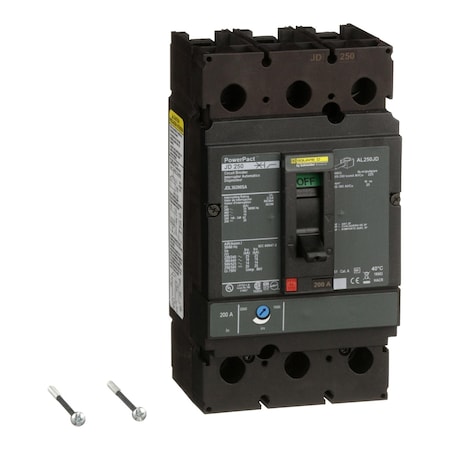 Square D Molded Case Circuit Breaker, POWERPACT J Series, 200A, 3 Pole, 600V AC, 25kA at 240VAC JDL36200SA