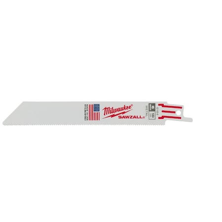 Milwaukee Tool 6 in. 18 TPI SAWZALL Reciprocating Saw Blade for Medium Metal (Bulk) 48-01-7184