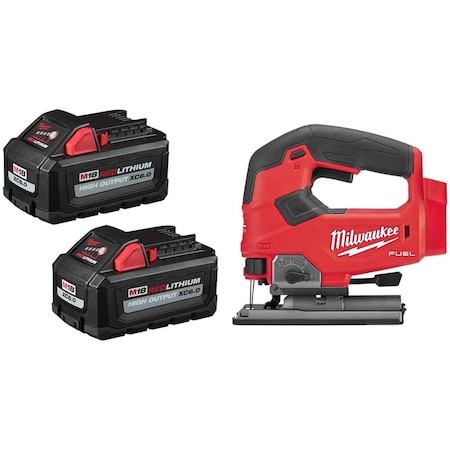Milwaukee Tool M18 FUEL D-Handle Jig Saw + M18 HIGH OUTPUT XC6.0 Batteries (2 Pk) 48-11-1862, 2737-20