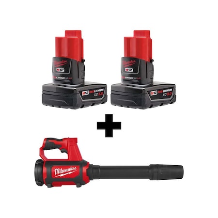 Milwaukee Tool M12(TM) REDLITHIUM(TM) 12 V Battery Powered Leaf Blower Kit, 175 cfm, 110 mph, Battery Included 48-11-2412, 0852-20