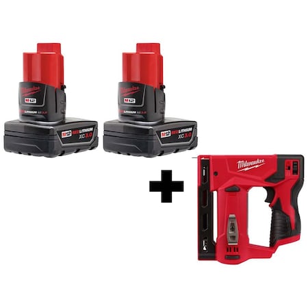 Milwaukee Tool M12 3/8" Crown Stapler + M12 XC Battery 2-Pack 48-11-2412, 2447-20