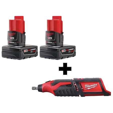 Milwaukee Tool M12 Rotary Tool + M12 XC Battery 2-Pack 48-11-2412, 2460-20