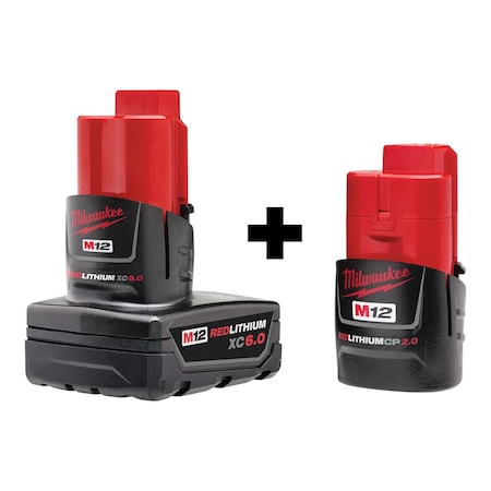 Milwaukee Tool M12 XC6.0 Battery + M12 CP2.0 Battery 48-11-2460, 48-11-2420