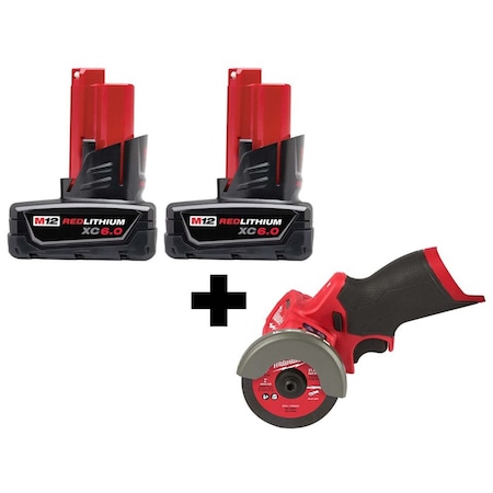 Milwaukee Tool M12 FUEL 3" Compact Cut Off Tool + M12 XC6.0 Battery 2-Pack 48-11-2460, 48-11-2460, 2522-20