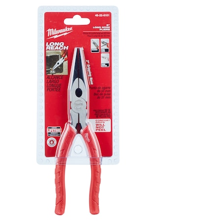 MILWAUKEE TOOL 8 in Long Nose Plier, Side Cutter Comfort Grip Handle 48-22-6101