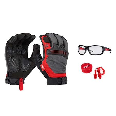 Milwaukee Tool Demolition Gloves, EXTRA Glasses AND 3 Pack Reusable Corded Ear Plugs 48-22-8733, 48-73-2020, 48-73-3151