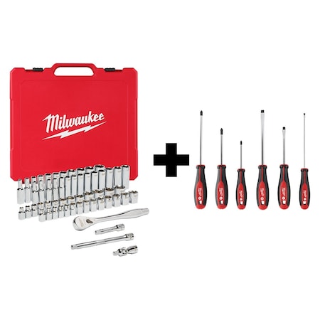 Milwaukee Tool Ratchet Socket Set, 3/8 Drive 56pc SAE 48-22-9008, 48-22-2706