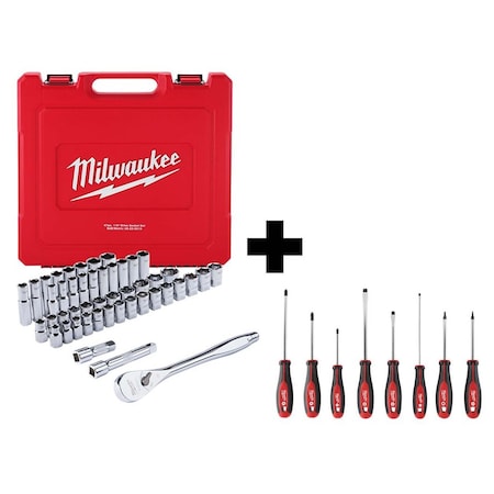 Milwaukee Tool Socket Set 47pc, 8pc Screwdriver Kit 48-22-9010, 48-22-2718