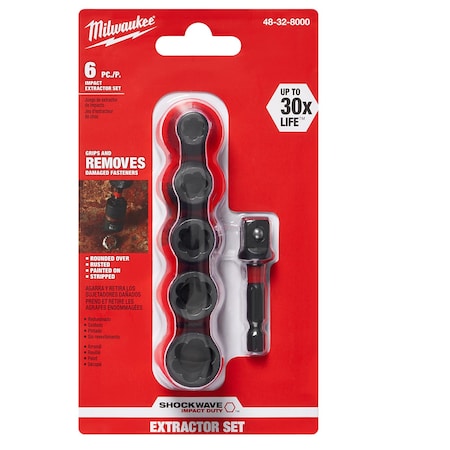 Milwaukee Shockwave Impact Extractor Set - 6PC 48-32-8000
