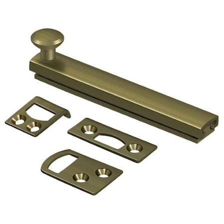 Deltana Surface Bolt, Concealed Screw, Heavy Duty Antique Brass 4" 4SBCS5