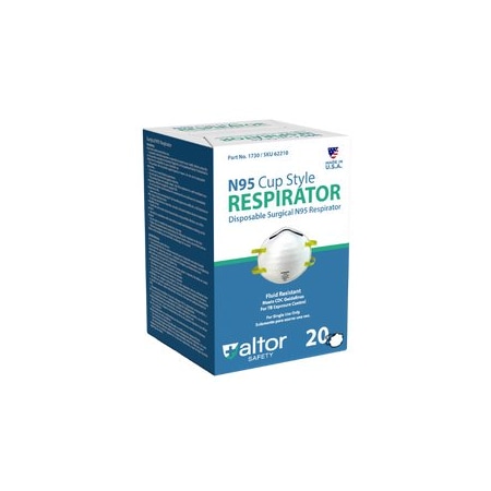 Altor Safety Cup Respirator, N95, Molded, Dual, Non-Adjustable, Molded Nose Clip, L 62210