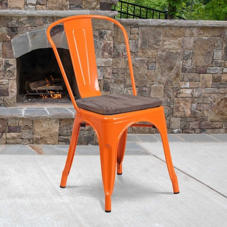 Flash Furniture Orange Metal Stackable Chair with Wood Seat, PK4 4-CH-31230-OR-WD-GG