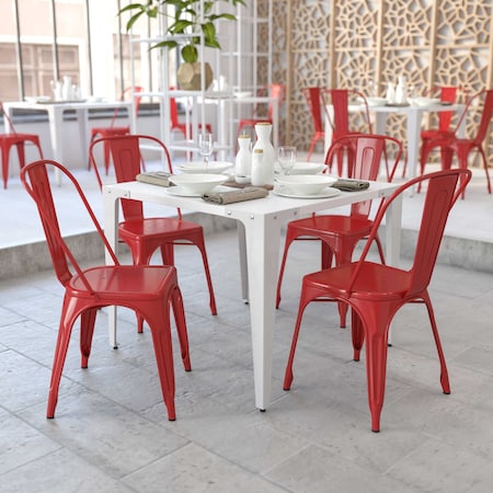 Flash Furniture Red Metal Indoor-Outdoor Stackable Chair, PK4 4-CH-31230-RED-GG