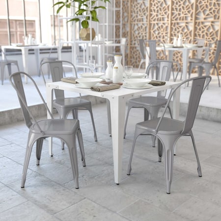 Flash Furniture Silver Metal Indoor-Outdoor Stackable Chair, PK4 4-CH-31230-SIL-GG
