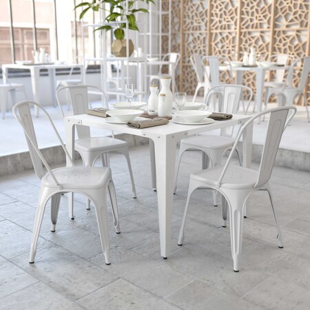 Flash Furniture White Metal Indoor-Outdoor Stackable Chair, PK4 4-CH-31230-WH-GG
