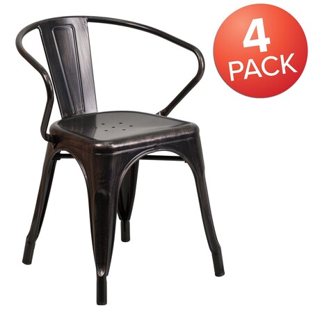 Flash Furniture Black-Antique Gold Metal Indoor-Outdoor Chair with Arms, PK4 4-CH-31270-BQ-GG