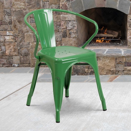 Flash Furniture Green Metal Indoor-Outdoor Chair with Arms, PK4 4-CH-31270-GN-GG