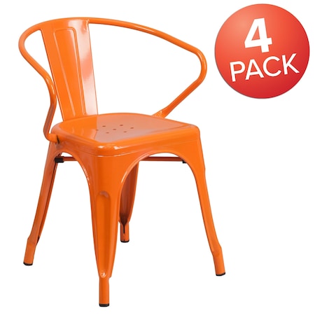 Flash Furniture Orange Metal Indoor-Outdoor Chair with Arms, PK4 4-CH-31270-OR-GG