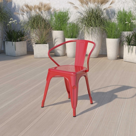 Flash Furniture Red Metal Indoor-Outdoor Chair with Arms, PK4 4-CH-31270-RED-GG