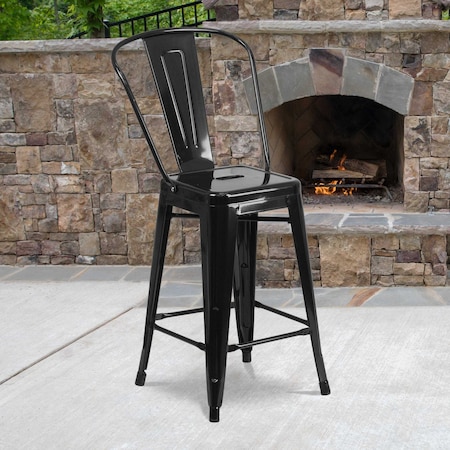 Flash Furniture 4 " High Black Metal Counter Height Stool, PK4 4-CH-31320-24GB-BK-GG