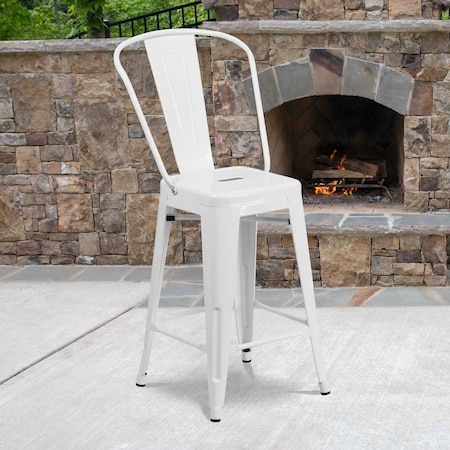 Flash Furniture 24"H White Metal Counter Height Stool w/Back, PK4 4-CH-31320-24GB-WH-GG