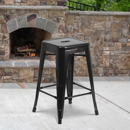Flash Furniture 4PK 24"H Backless Black Metal Counter Height Stool 4-CH-31320-24-BK-GG