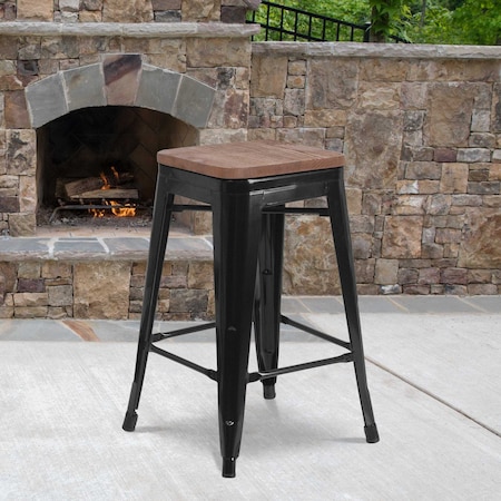Flash Furniture Black Backless Metal Stool, 24", PK4 4-CH-31320-24-BK-WD-GG