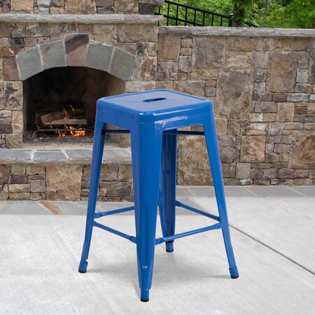 Flash Furniture 24"H No Back Blue Metal Counter Height Stool, PK4 4-CH-31320-24-BL-GG
