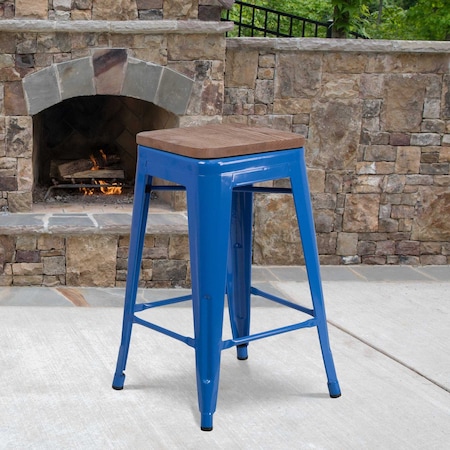 Flash Furniture Blue Metal Counter Stool, 24", PK4 4-CH-31320-24-BL-WD-GG