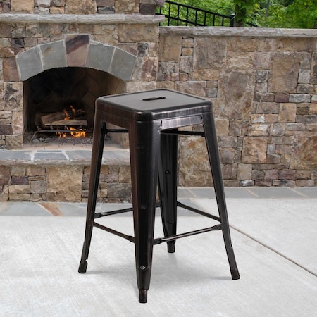 Flash Furniture 4PK 24"H Backless Black/Gold Counter Height Stool 4-CH-31320-24-BQ-GG