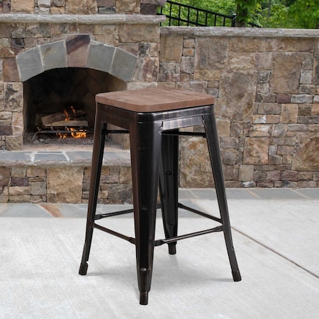 Flash Furniture Black-Antique Metal Stool, 24", PK4 4-CH-31320-24-BQ-WD-GG