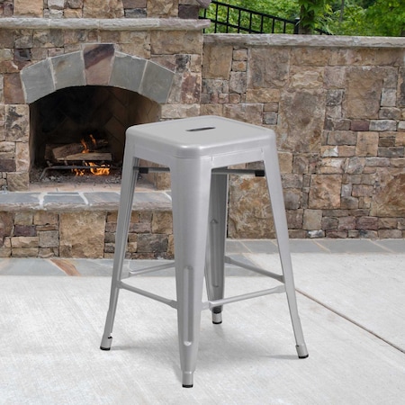 Flash Furniture 4PK 24" High Backless Silver Counter Height Stool 4-CH-31320-24-SIL-GG
