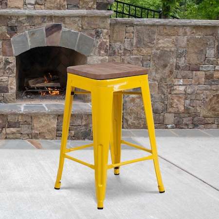 Flash Furniture Yellow Metal Counter Stool, 24", PK4 4-CH-31320-24-YL-WD-GG