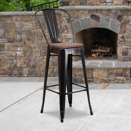 Flash Furniture Black-Antique Metal Stool, 30", PK4 4-CH-31320-30GB-BQ-WD-GG