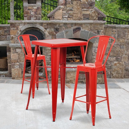 Flash Furniture 4 " High Red Metal Indoor-Outdoor Barstool, PK4 4-CH-31320-30GB-RED-GG