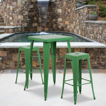 Flash Furniture 4PK 30"H No Back Green Metal Barstool Square Seat 4-CH-31320-30-GN-GG