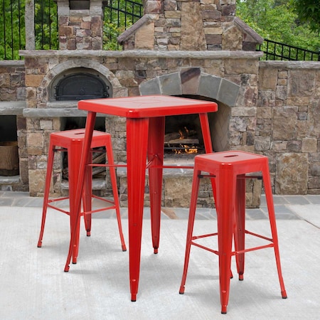 Flash Furniture 4 "H No Back Red Metal Barstool Square Seat, PK4 4-CH-31320-30-RED-GG