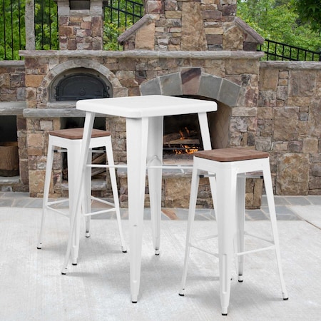 Flash Furniture Backless White Metal Barstool with Square Wood Seat, 30" High, PK4 4-CH-31320-30-WH-WD-GG