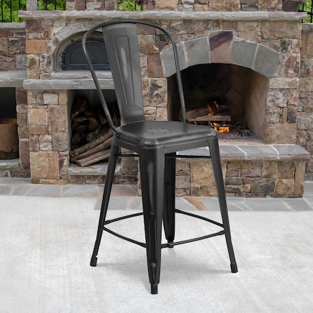 Flash Furniture Distressed Black Metal Stool, PK4 4-ET-3534-24-BK-GG