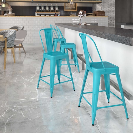 Flash Furniture Teal Metal Outdoor Stool, 24", PK4 4-ET-3534-24-CB-GG