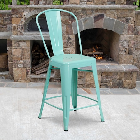 Flash Furniture Mint Metal Outdoor Stool, 24", PK4 4-ET-3534-24-MINT-GG