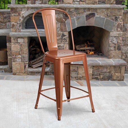 Flash Furniture Copper Metal Outdoor Stool, 24", PK4 4-ET-3534-24-POC-GG