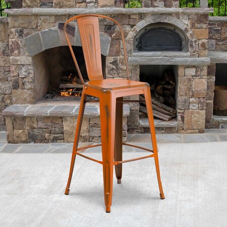 Flash Furniture Distressed Orange Metal Stool 4-ET-3534-30-OR-GG