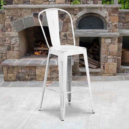 Flash Furniture Distressed White Metal Stool 4-ET-3534-30-WH-GG