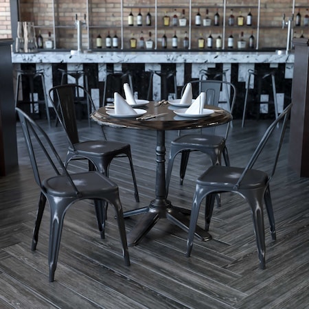 Flash Furniture Distressed Black Metal Indoor-Outdoor Stackable Chair, PK4 4-ET-3534-BK-GG