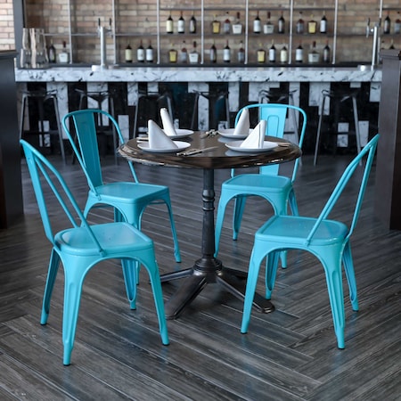 Flash Furniture Crystal Teal-Blue Metal Indoor-Outdoor Stackable Chair, PK4 4-ET-3534-CB-GG