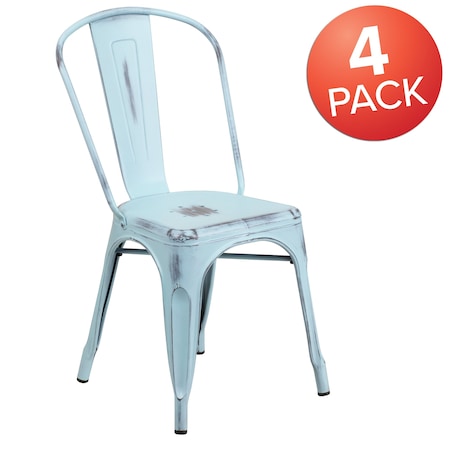 Flash Furniture 4 Pk Distressed Green Metal Indoor-Outdoor Stackable Chair