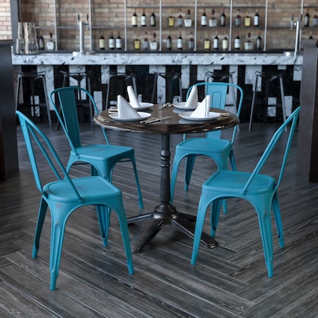 Flash Furniture Distressed Kelly Blue-Teal Metal Indoor-Outdoor Stackable Chair, PK4 4-ET-3534-KB-GG