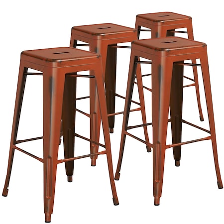 Flash Furniture 30" High Backless Aged Orange Metal Barstool, PK4 4-ET-BT3503-30-OR-GG