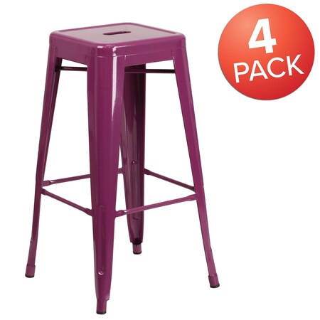 Flash Furniture 4 " High Backless Purple Metal Barstool, PK4 4-ET-BT3503-30-PUR-GG